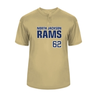 Adult shirt with two button placket, Double-needle hem, Badger heat seal......