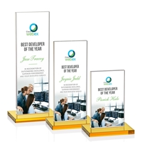 The full-color VividPrint™ Heathrow Award stands upright on an elegant...