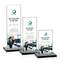 The full-color VividPrint™ Heathrow Award stands upright on an elegant...
