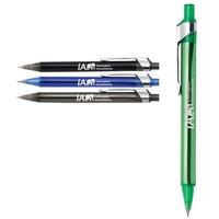 Aluminum body mechanical pencil with plastic tip and push action button.......