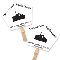 Sandwich style stock shape Church hand fan with wood handle (... from ASI...
