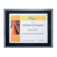 Ebony glass with beveled edges certificate frame.... from ASI 84592 St Regis...