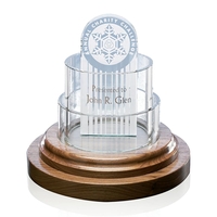 Starfire glass cylinder award on walnut base, 12" x 10".... from ASI 84592 St...