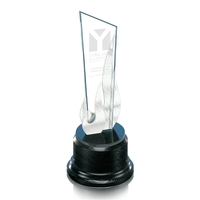 Starfire trophy flanked with brushed aluminum flames, 11" x 5".... from ASI...