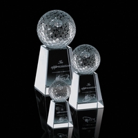 Perfectly shaped optical crystal golf ball mounted on a handsome base.......