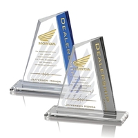 Starfire triangular award with blue colored crystal on a base.... from ASI...