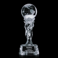Optical crystal Athena Goddess award with globe mounted on a pedestal.......