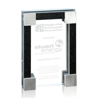 Aqua shaped rectangle starfire recognition award on granite base, 7" x......