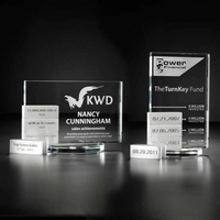 Brushed aluminum and starfire crystal vertical tower with four aluminum...