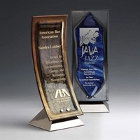 Bow art glass award with satin pewter finish base.... from ASI 84592 St Regis...