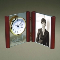 Glass photoholder clock satin mahogany finish and glass, holds 4" x... from...
