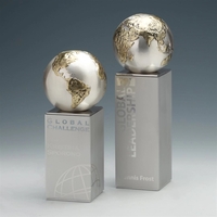Cast metal award with mounted globe on pillar on a polished... from ASI 84592...