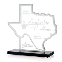 Texas state shape starfire waterjet cut award on ebony base.... from ASI...