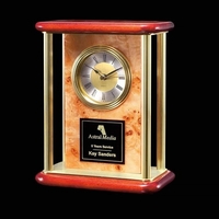 Burlwood and rosewood 7" mantle clock finished with brass accents.... from...