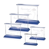 Optical horizontal crystal award with complimenting blue base.... from ASI...