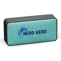 Stereo, universal wireless speaker in rubberized and fabric finish. Dual...