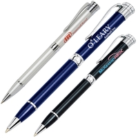 Elegant brass construction pen in metallic color with shiny chrome...