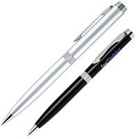 Aluminum ballpoint pen, silver barrel, diamond cut middle ring and chrome......