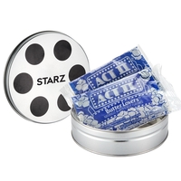 Small film reel tin filled with two microwavable popcorn bags... from ASI...