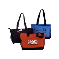 Polyester tote with two side expandable mesh pockets and black trim.... from...