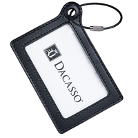 Black Leather Luggage Tag with Metal Strap