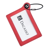 Luggage tag made of red leather with a metal strap and... from ASI 48125...