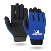 Mechanics gloves, black synthetic suede palm, blue spandex back.... from ASI...