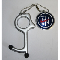 No Touch Door Opener keychain tool w/ personalized tag