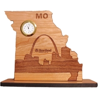 6" x 8" USA-Made Missouri engraved hardwood desktop clocks.... from ASI 92531...