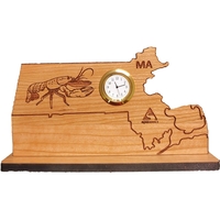 6" x 8" USA-made Massachusetts engraved hardwood desktop clocks.... from ASI...