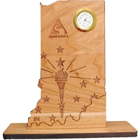 6" x 8" USA-made Indiana engraved hardwood desktop clocks.... from ASI 92531...