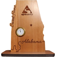 6" x 8" USA-made Alabama engraved hardwood desktop clocks.... from ASI 92531...