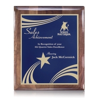 High gloss walnut wall plaque with a blue plate.... from ASI 84592 St Regis...