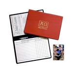 Suedene church attendance folder with pen loop.