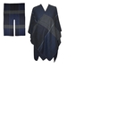 Navy and Dark Gray Blanket Wrap Poncho