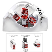 Nine-piece sanitizer kit with assorted bottles of sanitizer with bottle...