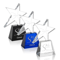 Optical crystal water-jet cut star award mounted on an optical base.... from...