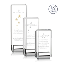 Starfire crystal rectangular award with beveled edges on a chrome base.......