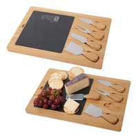 Charcuterie cheese serving set with slate, bamboo tray, and assorted tools......