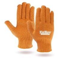Orange knit work and freezer gloves, orange PVC dots on palms.... from ASI...