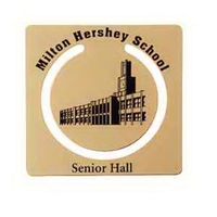 Square with round center bookmark in goldtone or silvertone finish, 0.018"......