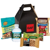 Gable box filled with various food items including trail mix, a... from ASI...