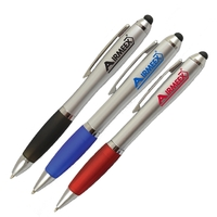 Antimicrobial pen with twist-action mechanism, stylus, rubber grip, black ink...
