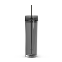 16 ounce double-walled acrylic tumbler with lid and straw. Skinny cylinder......