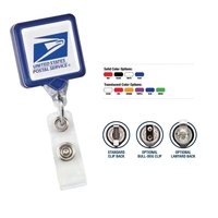 Square is a badge retractor with standard ID strap.... from ASI 64635 KEY-BAK...
