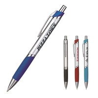 Temple plunger-action pen with a metallic barrel, color match soft grip,......