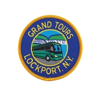 Custom woven polyester fabric applique w/ merrowed edge & pressure...