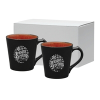 14 oz. ceramic mug with black satin exterior and reactive glaze... from ASI...