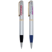 Solid brass twist-action ballpoint pen with a shining chrome finish and......