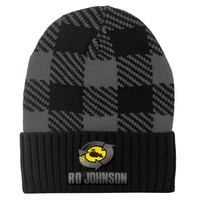 12" buffalo plaid rolled cuff beanies made of 100 % acrylic... from ASI 90160...